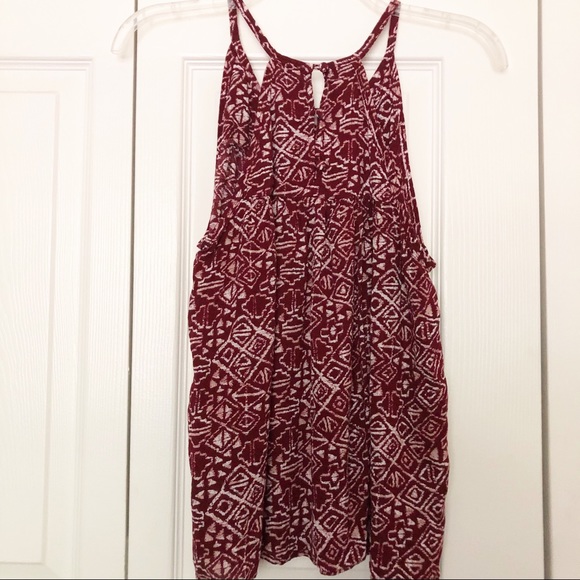 Caslon Maroon/White w/Geometric Pattern Design Halter Top - Picture 3 of 6